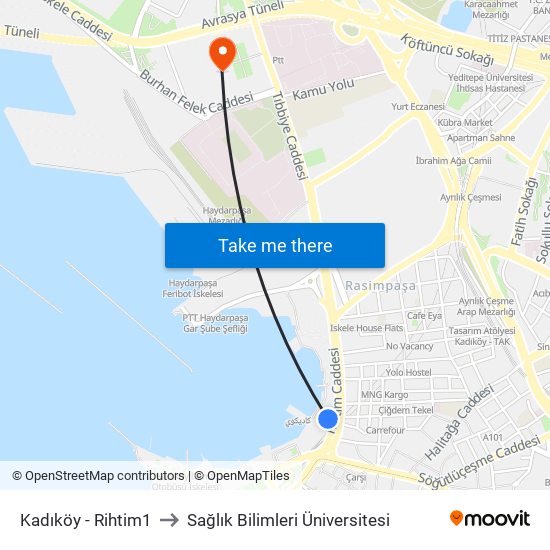 Kadıköy - Rihtim1 to Sağlık Bilimleri Üniversitesi map