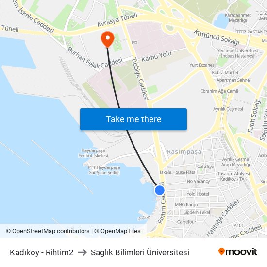 Kadıköy - Rihtim2 to Sağlık Bilimleri Üniversitesi map