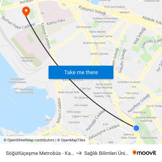 Söğütlüçeşme Metrobüs - Kadiköy Yönü to Sağlık Bilimleri Üniversitesi map