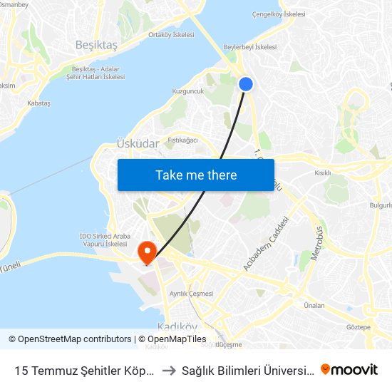 15 Temmuz Şehitler Köprüsü to Sağlık Bilimleri Üniversitesi map