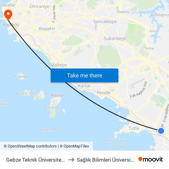 Gebze Teknik Üniversitesi 1 to Sağlık Bilimleri Üniversitesi map