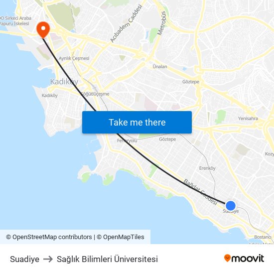 Suadiye to Sağlık Bilimleri Üniversitesi map