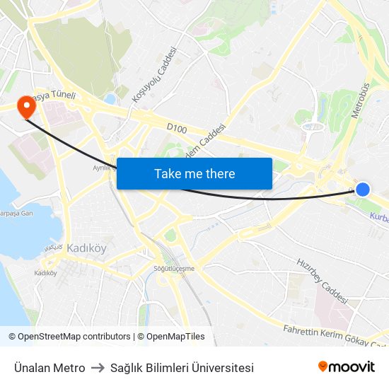 Ünalan Metro to Sağlık Bilimleri Üniversitesi map