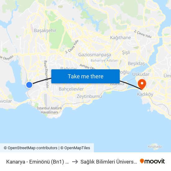 Kanarya - Eminönü (Bn1) Yönü to Sağlık Bilimleri Üniversitesi map