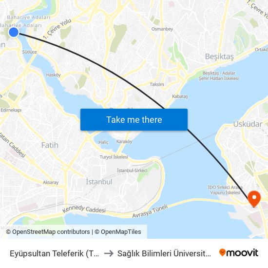 Eyüpsultan Teleferik (T5) to Sağlık Bilimleri Üniversitesi map