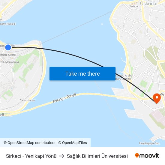 Sirkeci - Yenikapi Yönü to Sağlık Bilimleri Üniversitesi map