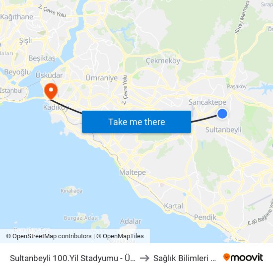 Sultanbeyli 100.Yil Stadyumu - Ümraniye 131a Yönü to Sağlık Bilimleri Üniversitesi map
