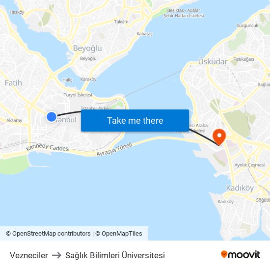 Vezneciler to Sağlık Bilimleri Üniversitesi map