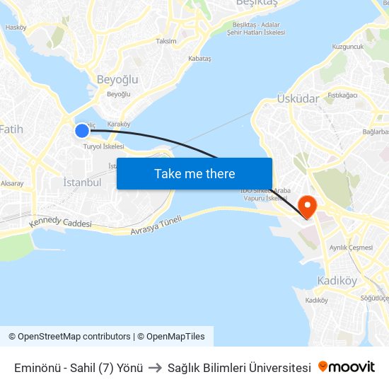 Eminönü - Sahil (7) Yönü to Sağlık Bilimleri Üniversitesi map