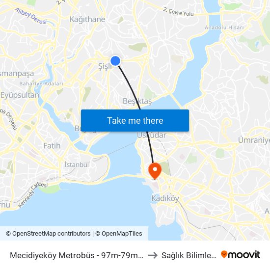 Mecidiyeköy Metrobüs - 97m-79m-79km-141a-141m-336m Yönü to Sağlık Bilimleri Üniversitesi map