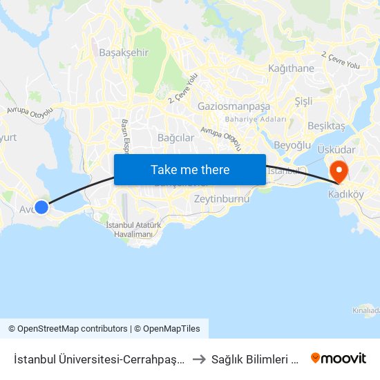 İstanbul Üniversitesi-Cerrahpaşa Avcilar Kampüsü to Sağlık Bilimleri Üniversitesi map