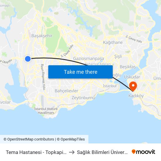 Tema Hastanesi - Topkapi Yönü to Sağlık Bilimleri Üniversitesi map