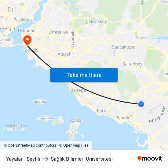 Yayalar - Şeyhli to Sağlık Bilimleri Üniversitesi map