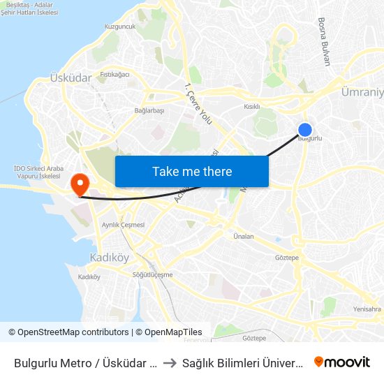 Bulgurlu Metro / Üsküdar Yönü to Sağlık Bilimleri Üniversitesi map