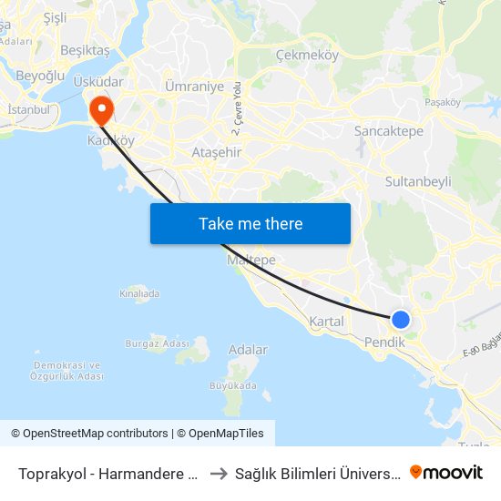 Toprakyol - Harmandere Yönü to Sağlık Bilimleri Üniversitesi map