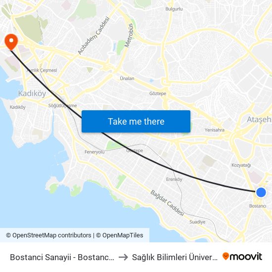 Bostanci Sanayii - Bostanci Yönü to Sağlık Bilimleri Üniversitesi map