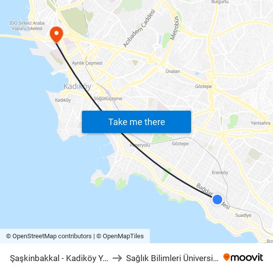 Şaşkinbakkal - Kadiköy Yönü to Sağlık Bilimleri Üniversitesi map