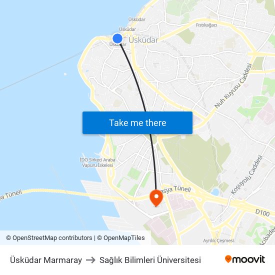 Üsküdar Marmaray to Sağlık Bilimleri Üniversitesi map