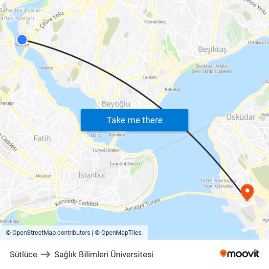 Sütlüce to Sağlık Bilimleri Üniversitesi map