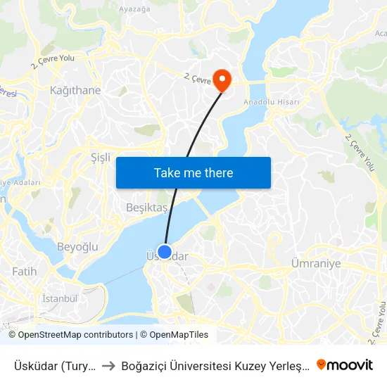 Üsküdar (Turyol) to Boğaziçi Üniversitesi Kuzey Yerleşkesi map