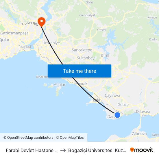 Farabi Devlet Hastanesi Acil Girişi to Boğaziçi Üniversitesi Kuzey Yerleşkesi map