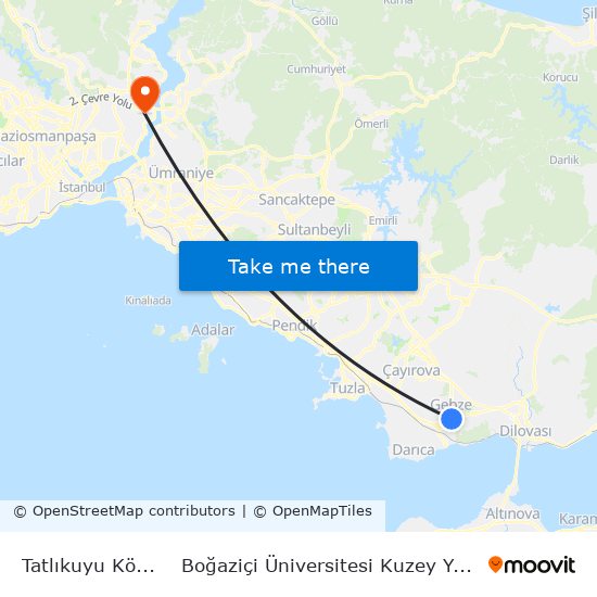 Tatlıkuyu Köprüsü to Boğaziçi Üniversitesi Kuzey Yerleşkesi map