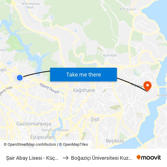 Şair Abay Lisesi - Küçükköy Yönü to Boğaziçi Üniversitesi Kuzey Yerleşkesi map