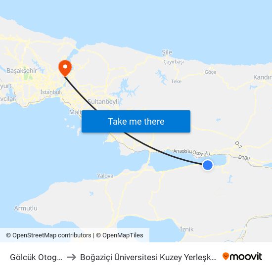 Gölcük Otogar to Boğaziçi Üniversitesi Kuzey Yerleşkesi map