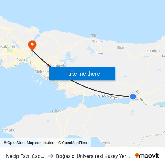 Necip Fazıl Caddesi to Boğaziçi Üniversitesi Kuzey Yerleşkesi map