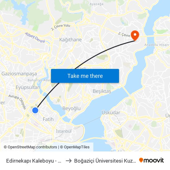 Edirnekapı Kaleboyu - Şehitlik Yönü to Boğaziçi Üniversitesi Kuzey Yerleşkesi map