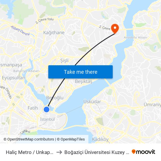 Haliç Metro / Unkapanı Yönü to Boğaziçi Üniversitesi Kuzey Yerleşkesi map