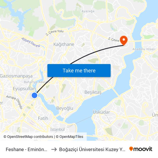 Feshane - Eminönü Yönü to Boğaziçi Üniversitesi Kuzey Yerleşkesi map