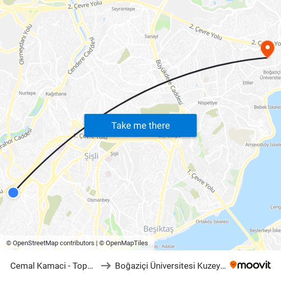 Cemal Kamaci - Topkapi Yönü to Boğaziçi Üniversitesi Kuzey Yerleşkesi map