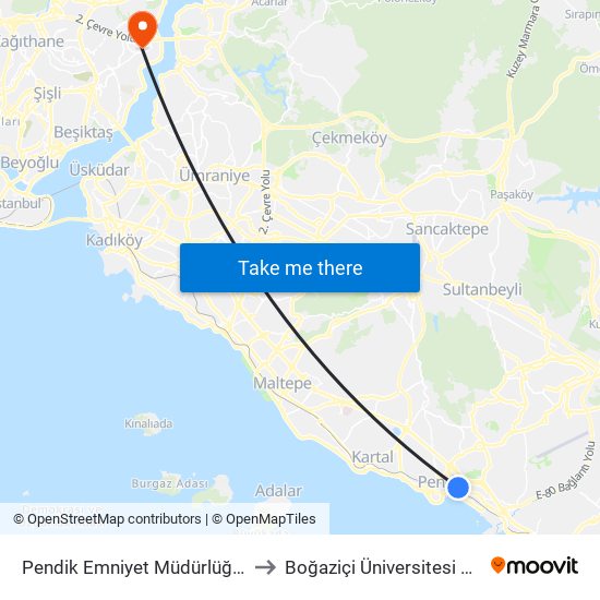 Pendik Emniyet Müdürlüğü - Kaynarca Yönü to Boğaziçi Üniversitesi Kuzey Yerleşkesi map