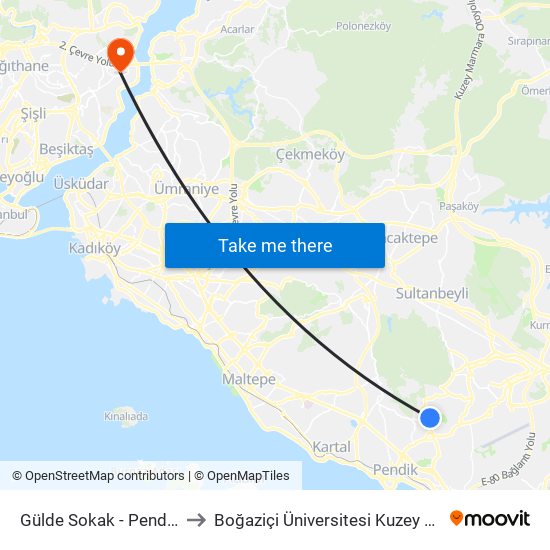 Gülde Sokak - Pendik Yönü to Boğaziçi Üniversitesi Kuzey Yerleşkesi map