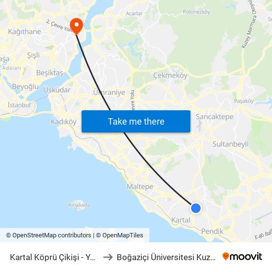 Kartal Köprü Çikişi - Yakacik Yönü to Boğaziçi Üniversitesi Kuzey Yerleşkesi map