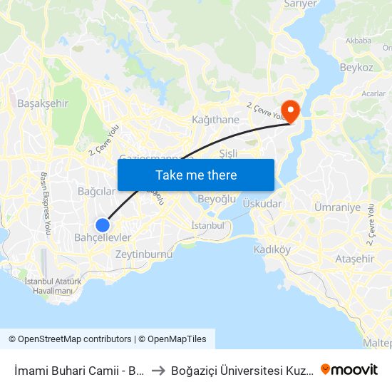 İmami Buhari Camii - Bagcilar Yönü to Boğaziçi Üniversitesi Kuzey Yerleşkesi map