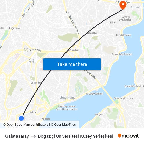 Galatasaray to Boğaziçi Üniversitesi Kuzey Yerleşkesi map