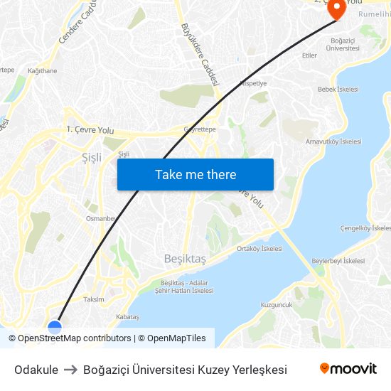 Odakule to Boğaziçi Üniversitesi Kuzey Yerleşkesi map