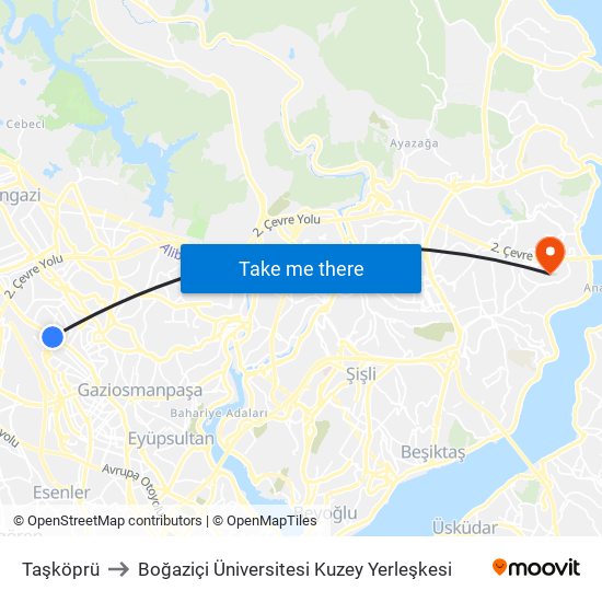 Taşköprü to Boğaziçi Üniversitesi Kuzey Yerleşkesi map