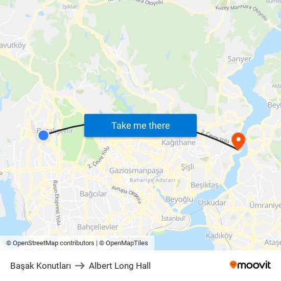 Başak Konutları to Albert Long Hall map