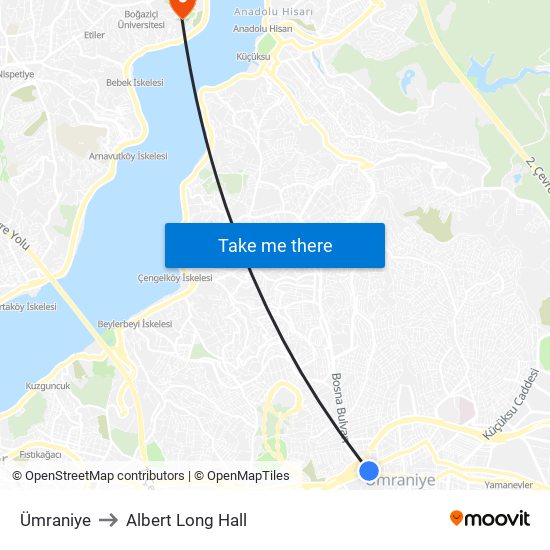 Ümraniye to Albert Long Hall map