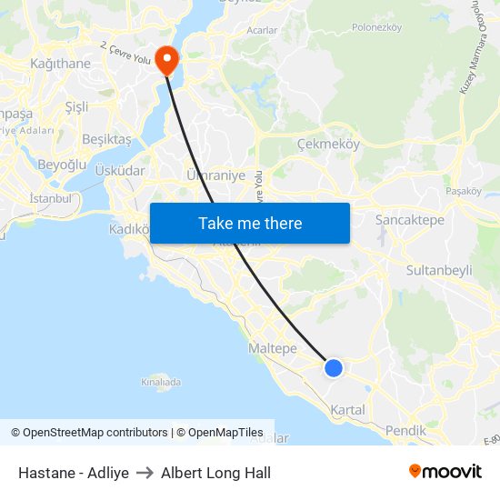 Hastane - Adliye to Albert Long Hall map