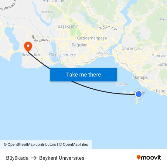 Büyükada to Beykent Üniversitesi map
