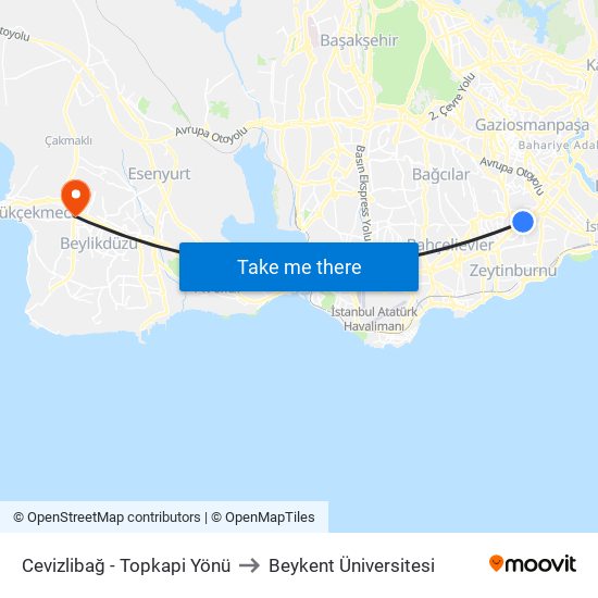 Cevizlibağ - Topkapi Yönü to Beykent Üniversitesi map