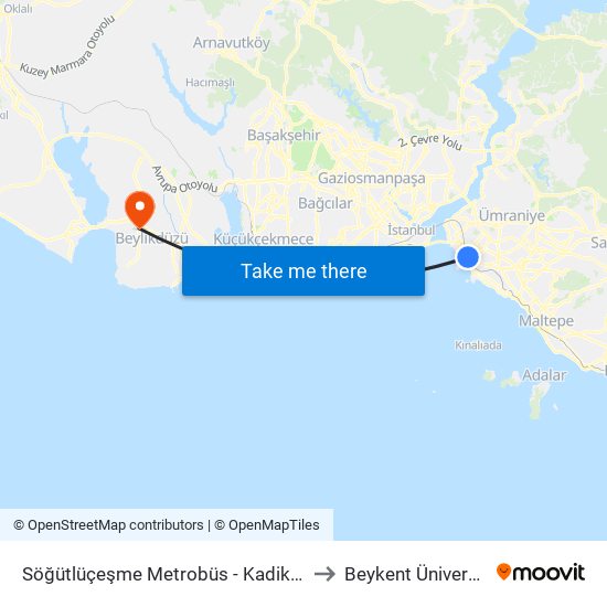 Söğütlüçeşme Metrobüs - Kadiköy Yönü to Beykent Üniversitesi map