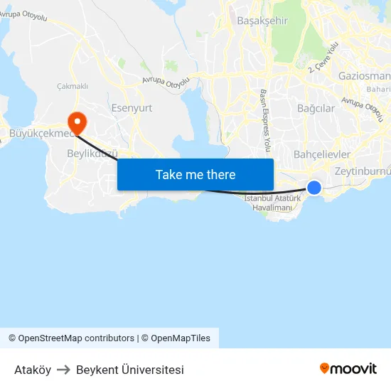 Ataköy to Beykent Üniversitesi map