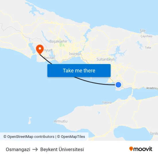 Osmangazi to Beykent Üniversitesi map