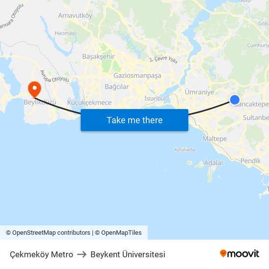 Çekmeköy Metro to Beykent Üniversitesi map