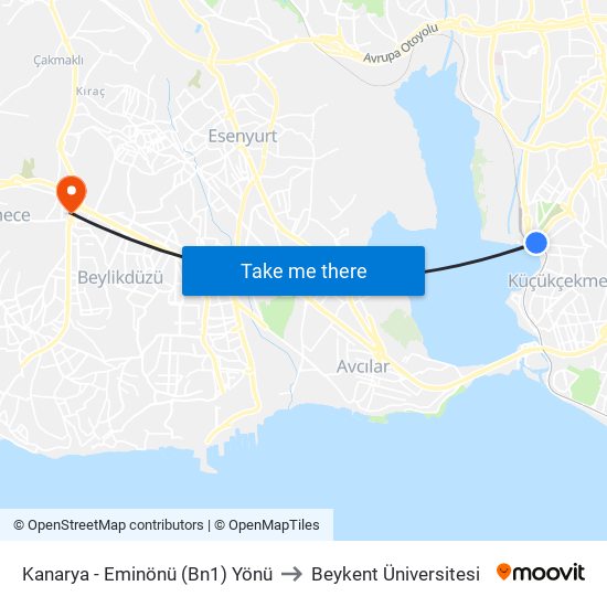 Kanarya - Eminönü (Bn1) Yönü to Beykent Üniversitesi map